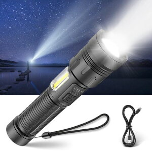 懐中電灯防災【防災士監修・極高輝度・XHP160LED】5000mAh最強軍用ledライトハンディライトType-C充電式白・赤COB高輝度7モード調光18650バッテリー付アルミニウム合金IPX6防水ズーム式耐衝撃2M…