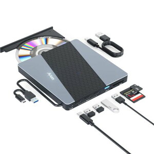 Alxum8-IN-1Type-C/USB3.0ACDDVD�h���C�u�O�t��-CD���R�������f�[�^���o��8XCD24XSD/TF�J�[�h���[�_�[�t��Windows/Desktop/Linux/Vista/Imac/Macbook�Ή�