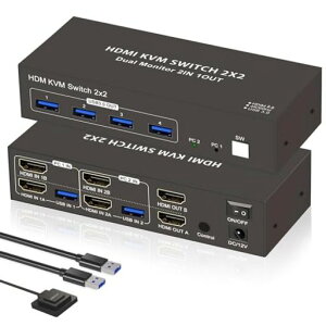 �f���A�����j�^�[HDMIKVM�ؑ֊�2PC�ؑ�2��ʓ����o��USB3.04�o��KVM�X�C�b�`���[�L�[�{�[�h�}�E�X���L�f���A���f�B�X�v���C4K60HzHDMI2����2�o��USB2����4�o�͕������͑��u