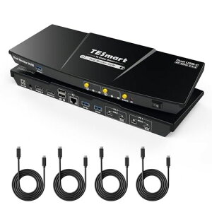 TESmart 2����2�o�� KVM�X�C�b�` USB-C MST�Ή� USB3.0 �f���A�����j�^�[ KVM�ؑ֊� 2PC2���j�^�[�p