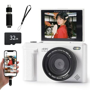 Fesaymi 4K�f�W�J�� �X�}�z�ɑ���� �f�W�^���J���� 6400����f 3.0�C���` 180�x��]�f�B�X�v���C �L�p�}�N�������Y 16�{�f�W�^���Y�[�� MicroSD�Ή� �ő�512GB 1000mAh��e�� �t�B���^�[�@�\�t�� �R�c