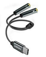 LOKUKA USB Type-C イヤホンマイク変換プラグ イヤホン マイク 分岐ケーブル 3極メスx2-USB Type-Cオスコ…