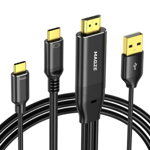 HDMI to USB-C �ϊ��P�[�u�� 1.8m 4K@60Hz PD 60W ���d USB-A �⏕�d���t PS5 Switch Xbox �m�[�g�p�\�R�� USB-C ���j�^�[ Xreal Nreal RayNeo �Ή�