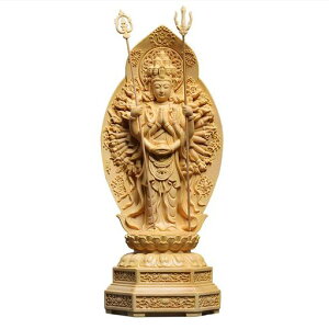 繁樓藝雕仏像千手観音仏壇仏像柘植製木彫り置物専属千手光背子年守り本尊祈る厄除け(高さ20cmx巾8cmx奥行6.5cm)