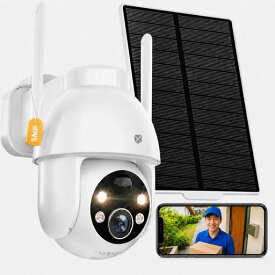 YESKAMOO 防犯カメラ ソーラー 500万画素 工事不要 2本ネジ簡単設置 電源不要 監視カメラ ワイヤレス 屋外 5MP 360°PTZ