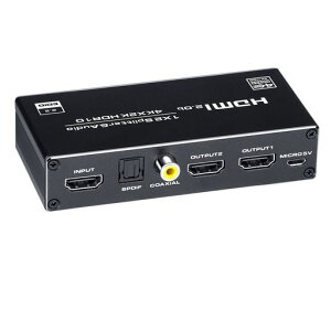 BLUPOW 4K60Hz�EHDR�Ή� HDMI���z�� 1����2�o��+���������@(�����E���f�W�^���E3.5mm�X�e���I�����o��) HDCP2.2 HDMI2.0�Z���N�^�[ �I�[�f�B�I���� �X�v���b�^�[ 2��ʓ����o�� �_�E���X�P�[���@�\����