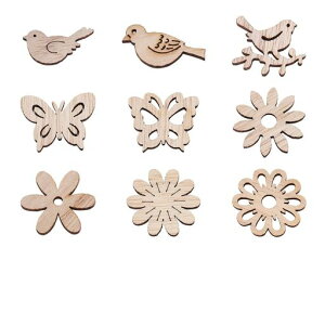 Beadthoven約100個入り原木色染色なし木製スライス木材チップ花鳥蝶木製タグ木片絵画可カードDIYパーティー部屋飾りホーム装飾品オーナメント工芸品手芸材料手作り素材クラフト用品
