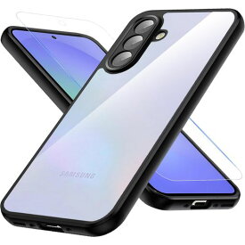 GalaxyA365Gケースクリアガラスフィルム付きギャラクシーA36カバー黒色TPUフレーム+透明PCバックパネル2重構造耐衝撃米軍MIL規格レンズ保護滑り止め透明指紋防止ストラップホール付き黄ばみ…
