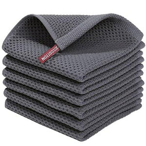 ふきん6枚セット強力吸水速乾布巾雑巾手拭き用ハンドタオルガラス窓鏡洗面台拭きタオルキッチンタオル掃除用品ワッフル調ワッフル調ふきんキッチンクロスグレー