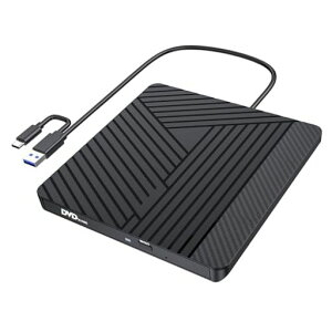 MOSWAG【2025高速USB3.0読取x低騒音】CDDVDドライブ外付け静音DVDプレーヤー外付けDVD、USB-A3.0&Type-c両接続読取/書込可CDドライブ、PCMacパソコンWindows11対応