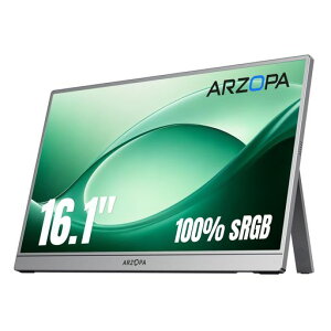 ARZOPA 16.1�C���` ���o�C�����j�^�[ �O���[ | �t��HD IPS����� 100%sRGB | �X�^���h���� IPS �A�C�P�A ��u���[���C�g ���F�� | ���^�E�y�� | �e�����[�N/PS5/Switch/PC�Ή� | Type-C/HDMI