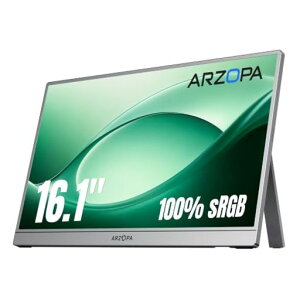 ARZOPA 16.1�C���` ���o�C�����j�^�[ �O���[ | �t��HD IPS����� 100%sRGB | �X�^���h���� IPS �A�C�P�A ��u���[���C�g ���F�� | ���^�E�y�� | �e�����[�N/PS5/Switch/PC�Ή� | Type-C/HDMI