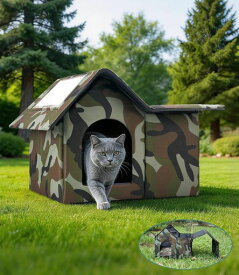 キャットハウス キャットベッド 2WAY 組立 ドーム型 屋外室内兼用 オールシーズン 耐水 雨風梅雨対策 害鳥カラス対策 ベランダバルコニー設置 折畳み 組立簡単 丸洗い可 ハンドル・固定ペ…
