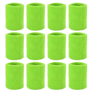 PATIKIL スポーツ用リストバンド 8x8cm 12個セット コッ トンテリークロス吸汗スウェットバンド テニス バスケットボール トレーニング アスレチック ランニング用 ライト緑