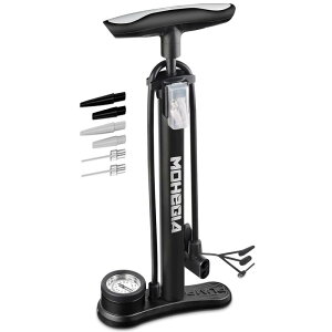【全バルブ対応】MOHEGIA 自転車 空気入れ 160PSI 圧力計付き:仏式 米式 英式バルブ対応 フロアポンプ - 軽量 コンパクト ボール/浮き輪用