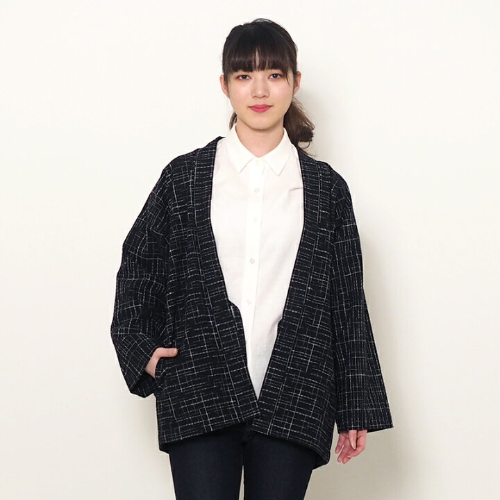 楽天市場 送料込 羽織 Haori 霞網 Kasumiami はおり 羽織り New Size 綿なし メンズ レディース 日本製 春夏秋 綿100 ブラック フリー 中わた無し 半纏 夏 和木綿の宮田織物