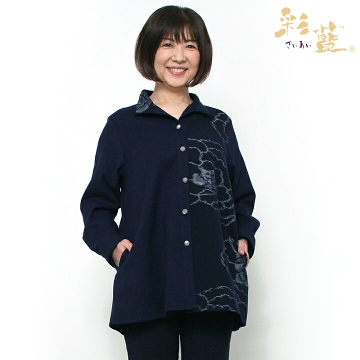 楽天市場】宮田織物 彩藍 牡丹と野風 ブラウザー ブラウス レディース 
