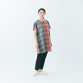 【送料無料】宮田織物 彩藍 菖蒲 しょうぶ チュニック ブラウス レディース 女性 春夏秋 日本製 半袖 綿100％ 赤/グリーン