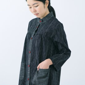 宮田織物 彩藍 麦打ブラウザー むぎうち ブラウス レディース 女性 春夏秋 日本製 長袖 前開き 綿100％ 黒