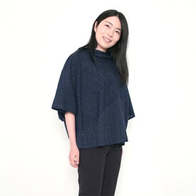 【送料無料】宮田織物 彩藍 しじら ブラウス プルオーバー レディース 女性 春夏秋 日本製 5分袖 綿100％ 蚊絣調 紺　白 ドルマンスリーブ