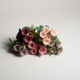 造花 バラ 薔薇 ツボミ付 ブーケ 全長300mm ローズ フェイクフラワー アーティフィシャルフラワー アンティークカラー インテリア 装飾 お買い得 在庫限り 全5色