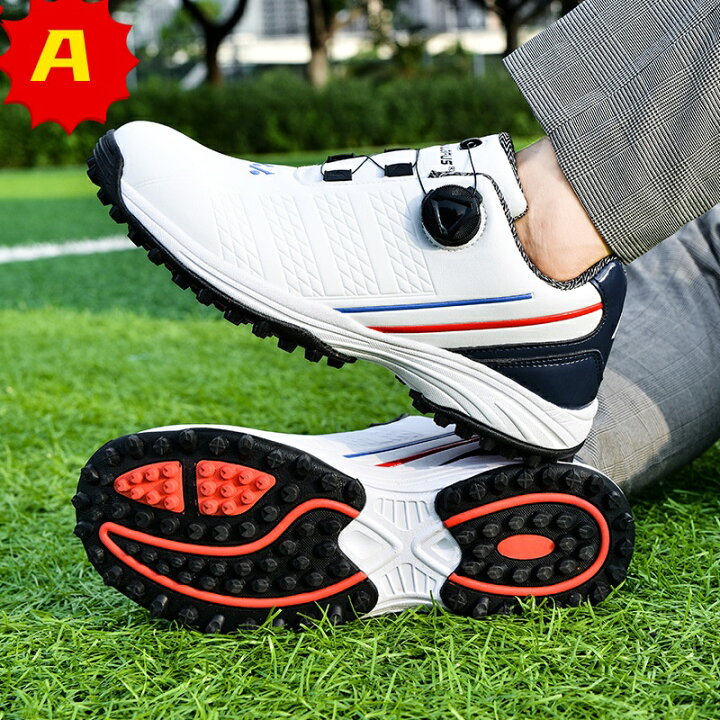 超美品◇ゴルフシューズ メンズ 新品 ダイヤル式 運動靴 スポーツ 