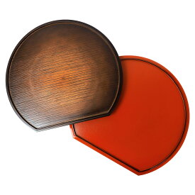 紀州漆器 半月盆 お盆 半月膳 トレー トレイ 36cm 12寸 日本製 国産 リバーシブル 両面仕様 お膳 ブラウン 木目 ダークブラウン レッド 漆塗り おしゃれ モダン かわいい ナチュラル ランチョンマット お食い初め お土産