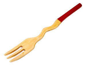 【最大300円クーポン 27日9:59まで】 天然木製 ウエーブ フォーク 小 13.2cm 赤 ナチュラル おしゃれ 白木 デザートフォーク
