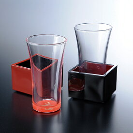 紀州塗り ぬりもん de Verre 一口グラス マスセット 赤 黒 ペアセット（鶴・亀） 升 桝 枡 ソーダガラス デ ヴェール 日本製 国産