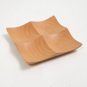 天然木製 プレート ブナの木 角プレート 12cm 4ツ仕切り お皿 皿 スタッキング トレー トレイ 木製 おしゃれ かわいい ナチュラル ウッド 木目 シンプル 割れない 割れにくい 軽い 軽量 普段使