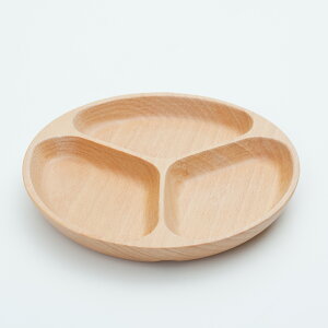 【最大300円クーポン 27日9:59まで】 天然木製 ブナ 丸プレート 3ツ仕切り 14.5cm