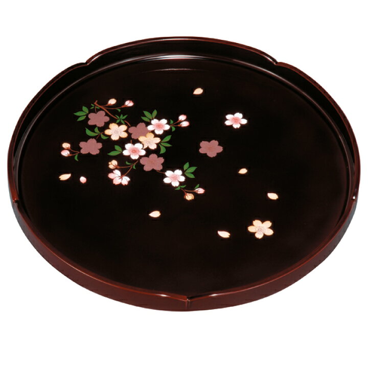 楽天市場 紀州塗り 尺寸 丸盆 花型 溜 里桜 お盆 トレー トレイ おぼん 日本製 国産 曲げわっぱと漆器 みよし漆器本舗
