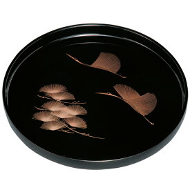 紀州塗り 尺寸 丸盆 黒 松葉鶴 お盆 トレー トレイ おぼん 日本製 国産