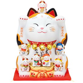 錦彩七福神招き猫 8．5号 福招き 金運招き 人招き 薬師窯 7576 【20260208】