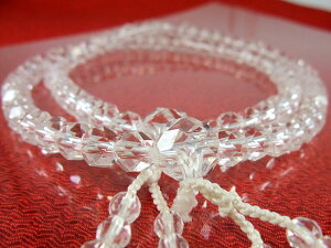 女性用念珠 二輪切子本水晶 正絹白房 切子水晶 二重 数珠 【20251030】