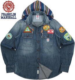 FRANKLIN＆MARSHALL /フランクリンアンドマーシャル HOODED DENIM SHIRTS “BEAKER” フード付き長袖ワッペンデニムシャツ DARK WASH(ダークウォッシュ)/SHMR372W13【10P30Nov13】