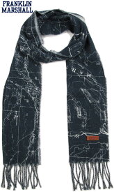 FRANKLIN＆MARSHALL /フランクリンアンドマーシャル SCARVES 綿×レーヨン混、プリント入り ストール MAP(ネイビー)/SCUA9032W13