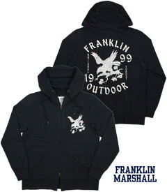 FRANKLIN＆MARSHALL/フランクリンアンドマーシャル Men's Sweatshirt with hood and zipスカ刺繍入り、フルジップパーカ/スカ・ジップパーカ BLACK(ブラック)/SKU# FLMAL020ANOW6