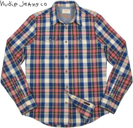 Nudie Jeans co/ヌーディージーンズ GUNNAR ORGANIC HERRINGBONE CHECKヘリンボーンチェックシャツINDIGO(ブルー×ピンク×イエロー)