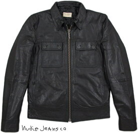 Nudie Jeans co/ヌーディージーンズ“HEATH” LEATHER JACKET ラムレザージャケット/襟付きレザージャケット BLACK(ブラック)