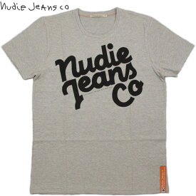 Nudie Jeans co/ヌーディージーンズ O-NECK TEE“NUDIE JEANS” オーガニックコットン、半袖プリントTシャツ/半袖カットソー GREY(ヘザーグレー)