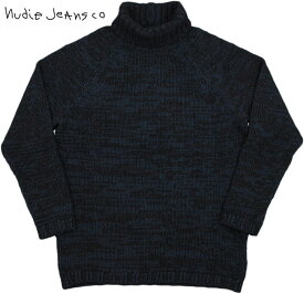 Nudie Jeans co/ヌーディージーンズ HANS INDIGO TURTLE インディゴ・コットン×ウール混タートルネックセーター/メランジニット BLACK/BLUE(ブラック×ブルー)