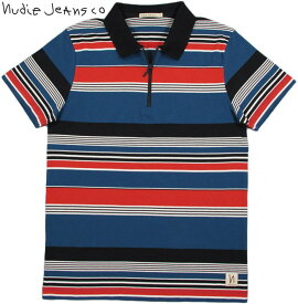 Nudie Jeans co/ヌーディージーンズ MIKAEL MULTI STRIPE ZIPPER マルチボーダー・ジップアップポロシャツ/ボーダーポロ BLUE×RED×BLACK(ブルー×レッド×ブラック)