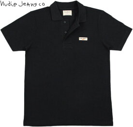 Nudie Jeans co/ヌーディージーンズ MIKAEL LOGO POLO SHIRT ワンポイントロゴ刺繍入り、半袖ポロシャツ BLACK(ブラック)