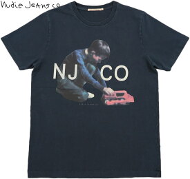 Nudie Jeans co/ヌーディージーンズ ROY LOGO BOY オーガニックコットン、半袖プリントTシャツ/半袖カットソー NAVY(ネイビー)