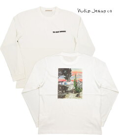 Nudie Jeans co/ヌーディージーンズ RUDI SOMEPLACE COLLAGE バックプリント長袖Tシャツ/長袖カットソー CHALK WHITE(ホワイト)