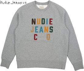 Nudie Jeans co/ヌーディージーンズ MELV&#8204;IN(メルビン)CREW NECK SWEATER IN ORGANIC COTTON GREYMELANGE サガラ刺繍ロゴ入り、ラグランスリーブ・スウェットシャツ/トレーナー