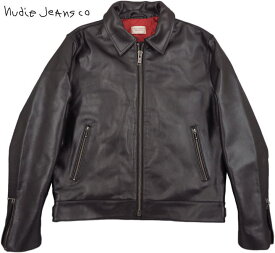 Nudie Jeans/ヌーディージーンズ“EDDY” LEATHER JACKET バッファローレザージャケット/襟付きライダースジャケット BLACK(ブラック)