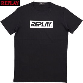 REPLAY/リプレイ M3017 T-SHIRT WITH REPLAY WRITING ラメプリントロゴ入り、カットソー/半袖プリントTシャツ BLACK(ブラック)