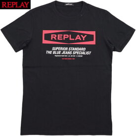REPLAY/リプレイ M3022 COTTON T-SHIRT WITH REPLAY WRITING 半袖プリントTシャツ/カットソー BLACK(ブラック)